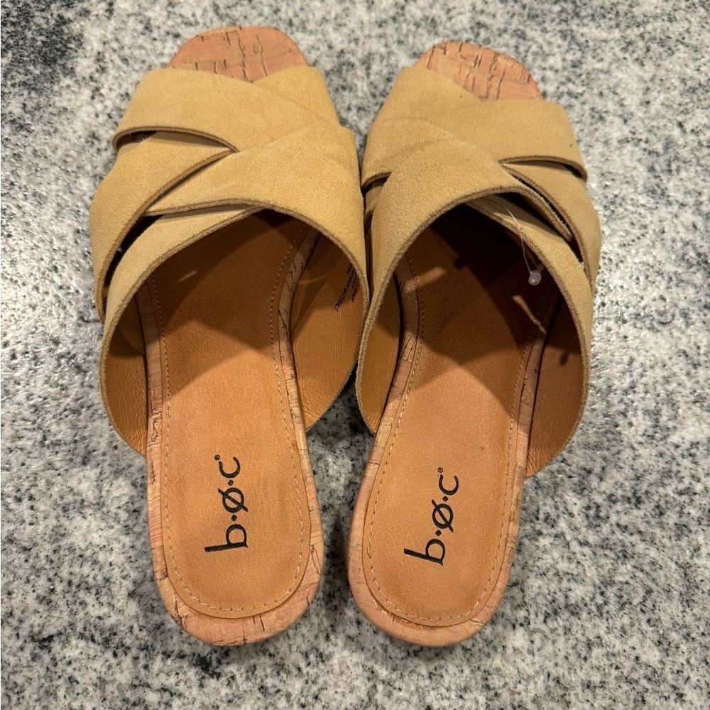 Tan Crisscross Slide Sandals for Women